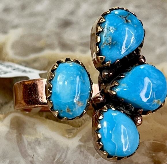 Unbranded Jewelry - Southwestern Kingman Turquoise Copper Adjustable Bypass 4 Stone Cluster Ring
